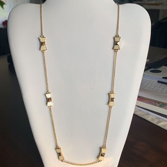KATE Spade enamel/gold bow gold tone chain necklace - Picture 1 of 10